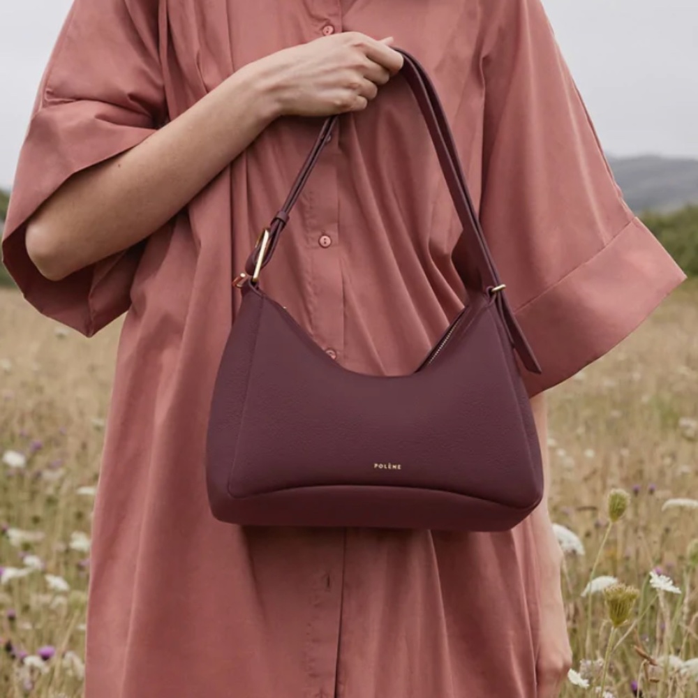 Like new Polene Umi BURGUNDY TEXTURED LEATHER